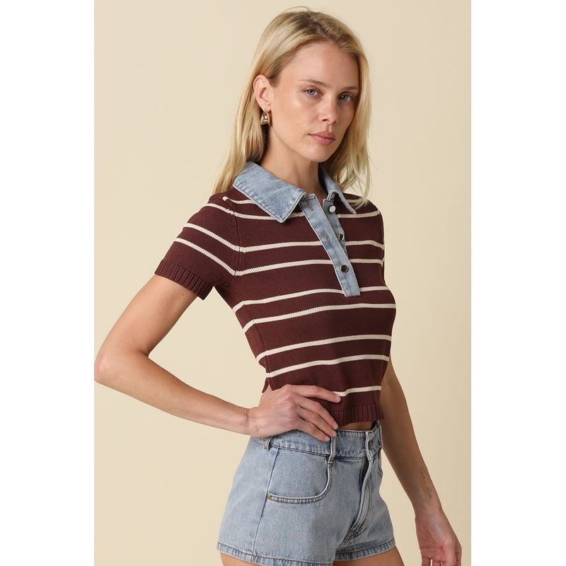 SHYLA CONTRAST COLLAR TOP