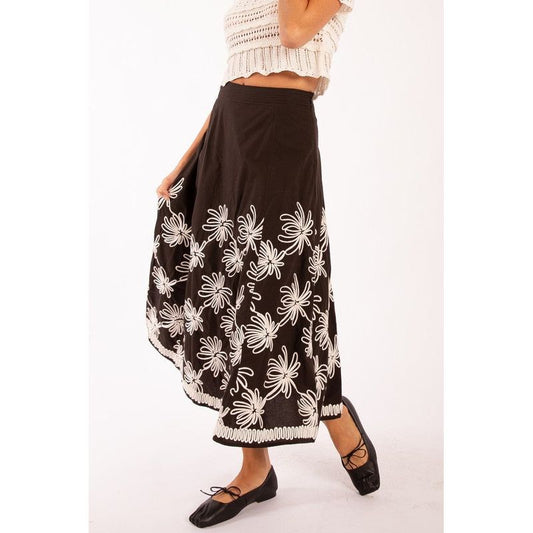 Floral Embroidered Midi Skirt
