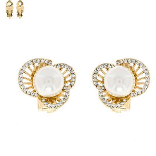 Pearl Floral Clip On Earrings