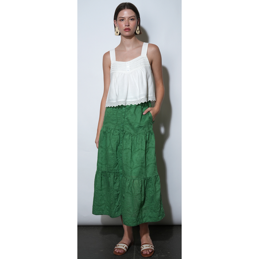 ULYSSA EMBROIDERED MIDI SKIRT