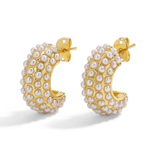 STUDDED PEARL HOOP E