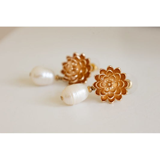Flower  & Mother of Pearl Drop Earrings