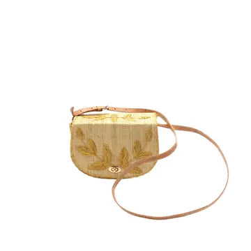 Embroidered Vines Straw Crossbody Bag