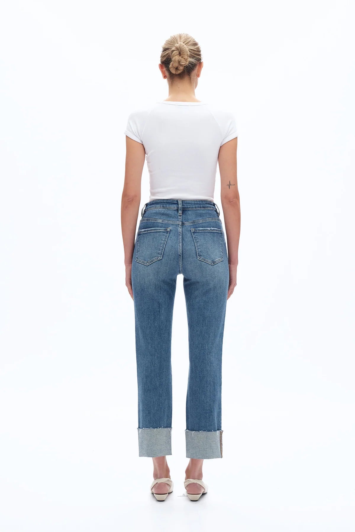 High Rise Cuffed Straight Leg Jeans