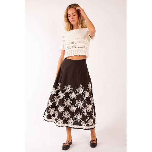 Floral Embroidered Midi Skirt