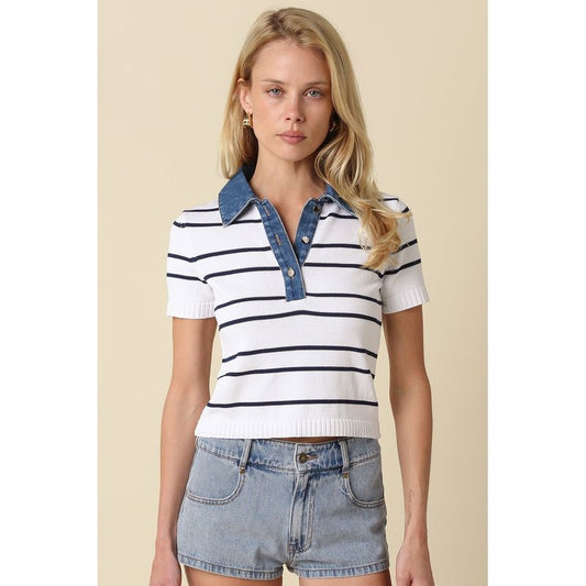 SHYLA CONTRAST COLLAR TOP