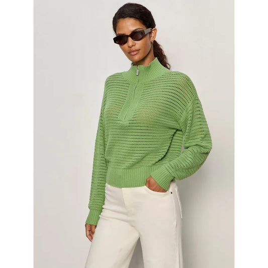 Open Knit Zip Sweater