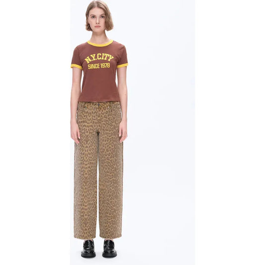 Mid Rise Leopard Print Straight Pants