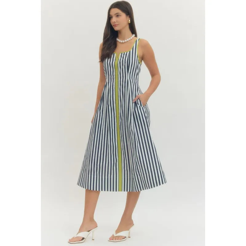 Striped Sleeveless Midi Dress